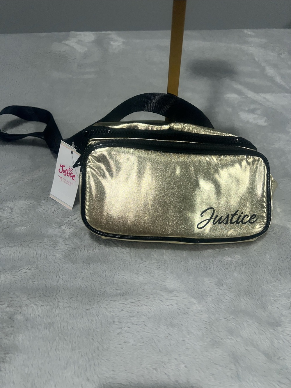 Justice Girl’s Shimmering Gold Fanny pack with Black Trim NWT